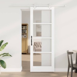 Porte Coulissante avec Ensemble de Quincaillerie Blanc 78x211 cm Bois Massif en Pin 
