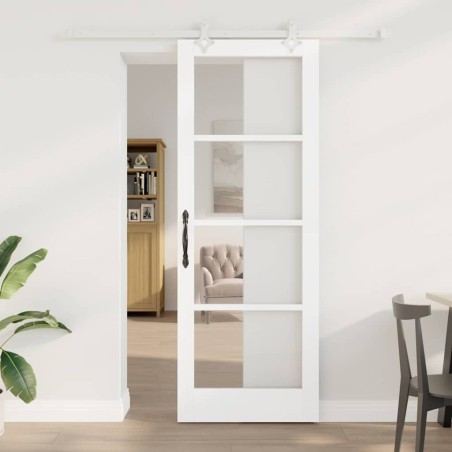 Porte Coulissante avec Ensemble de Quincaillerie Blanc 78x211 cm Bois Massif en Pin 