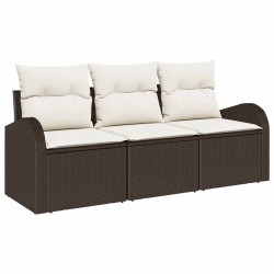 Ensemble de canapés de jardin 3 pièces avec coussins marron poly rotin 