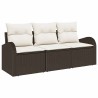 Ensemble de canapés de jardin 3 pièces avec coussins marron poly rotin 
