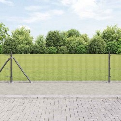 Clôture en Fil Soudé avec 7 Poteaux Flangés Gris 0.4x10 m Acier 