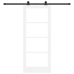Porte coulissante avec kit matériel 'ORKDAL'en bois solide blanc et verre 