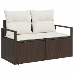 Canapé de jardin 3 pièces avec coussins marron en rotin synthétique 