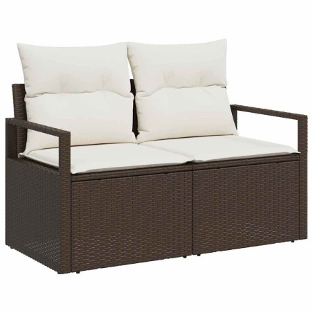 Canapé de jardin 3 pièces avec coussins marron en rotin synthétique 