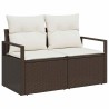 Canapé de jardin 3 pièces avec coussins marron en rotin synthétique 