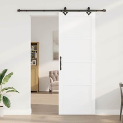 Porte coulissante avec quincaillerie blanche 83x232 cm en bois massif de pin 