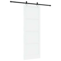 Porte coulissante avec quincaillerie blanche 83x232 cm en bois massif de pin 
