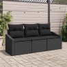 Ensemble de jardin 3 pièces avec coussins en poly rotin noir. 