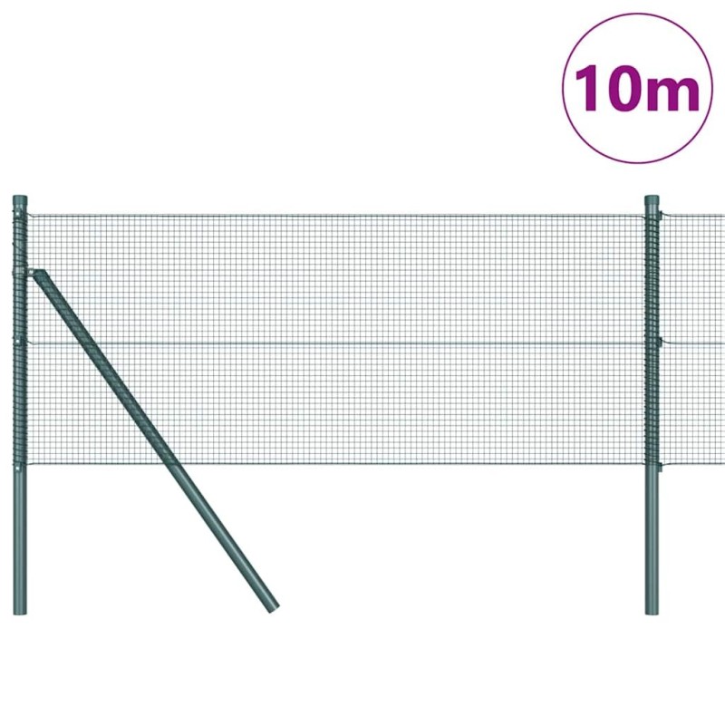 Clôture en fil soudé avec 7 poteaux Vert 0,6x10 m Acier 