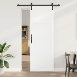 Porte Coulissante avec Jeu de Quincaillerie Blanche 83x232 cm Bois Massif Pin 