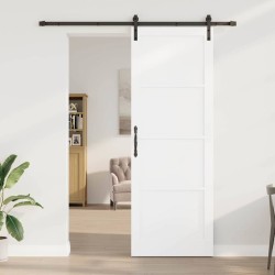 Porte Coulissante avec Jeu de Quincaillerie Blanche 83x232 cm Bois Massif Pin 