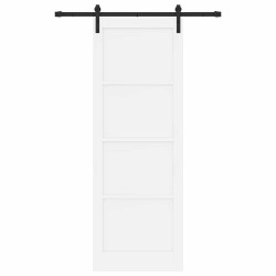 Porte Coulissante avec Jeu de Quincaillerie Blanche 83x232 cm Bois Massif Pin 