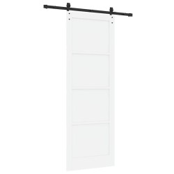 Porte Coulissante avec Jeu de Quincaillerie Blanche 83x232 cm Bois Massif Pin 