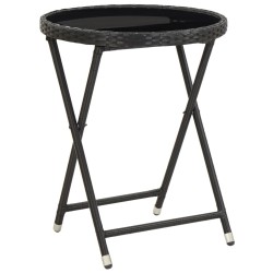 Table à thé Noir 60 cm Résine tressée et verre trempé 