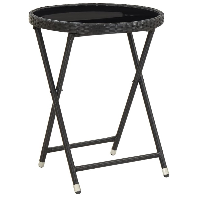 Table à thé Noir 60 cm Résine tressée et verre trempé 