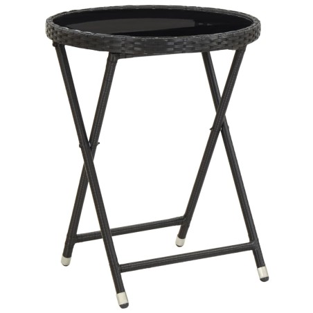 Table à thé Noir 60 cm Résine tressée et verre trempé 
