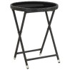Table à thé Noir 60 cm Résine tressée et verre trempé 