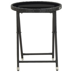 Table à thé Noir 60 cm Résine tressée et verre trempé 