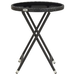 Table à thé Noir 60 cm Résine tressée et verre trempé 