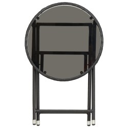 Table à thé Noir 60 cm Résine tressée et verre trempé 