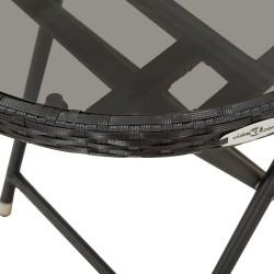 Table à thé Noir 60 cm Résine tressée et verre trempé 