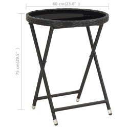 Table à thé Noir 60 cm Résine tressée et verre trempé 