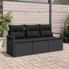 Set de canapé de jardin 3 pièces en poly rotin noir avec coussins 