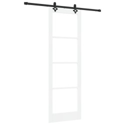 Porte Coulissante avec Quincaillerie "ORKDAL" Blanc en Bois Massif & Verre 