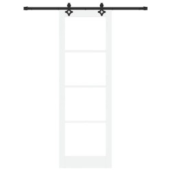Porte Coulissante avec Quincaillerie "ORKDAL" Blanc en Bois Massif & Verre 