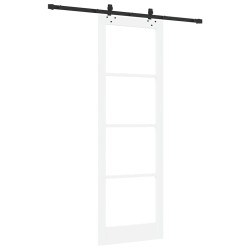 Porte Coulissante avec Quincaillerie "ORKDAL" Blanc en Bois Massif & Verre 