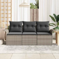 Ensemble de canapé de jardin de 3 pièces avec coussins gris en poly rattan 