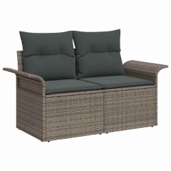 Ensemble de canapé de jardin de 3 pièces avec coussins gris en poly rattan 