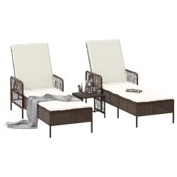 Ensemble de chaises longues 3 pièces Marron et crème 