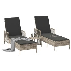 Chaise Longue Ensemble de 3 Gris clair et gris foncé 