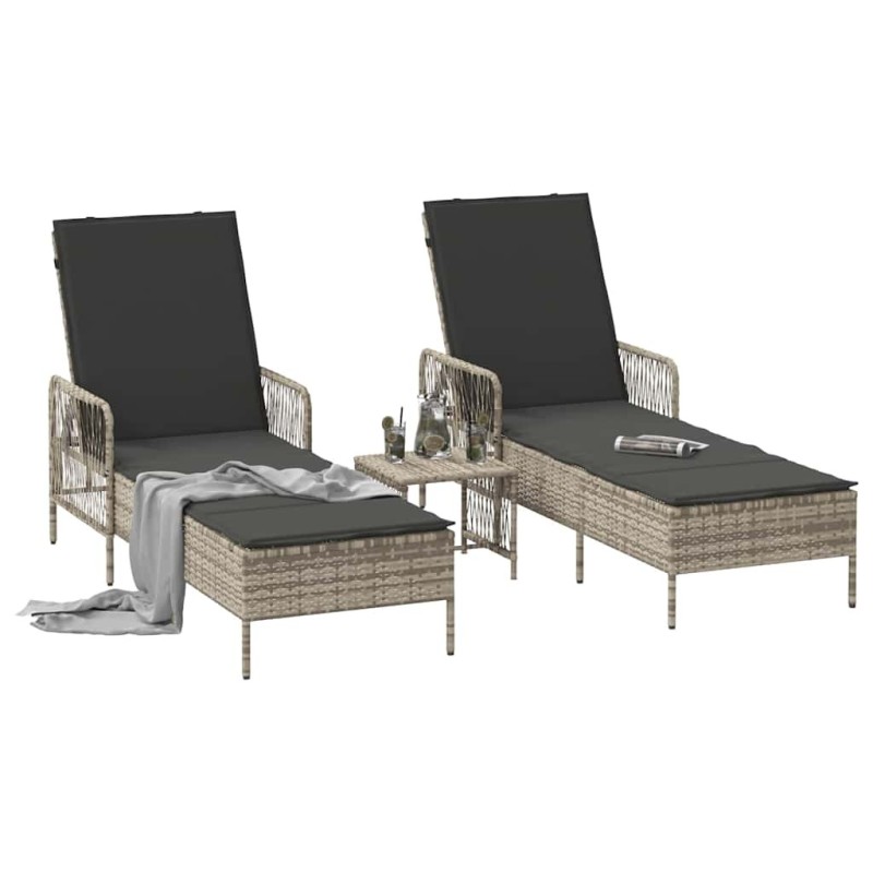 Chaise Longue Ensemble de 3 Gris clair et gris foncé 