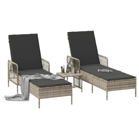 Chaise Longue Ensemble de 3 Gris clair et gris foncé 