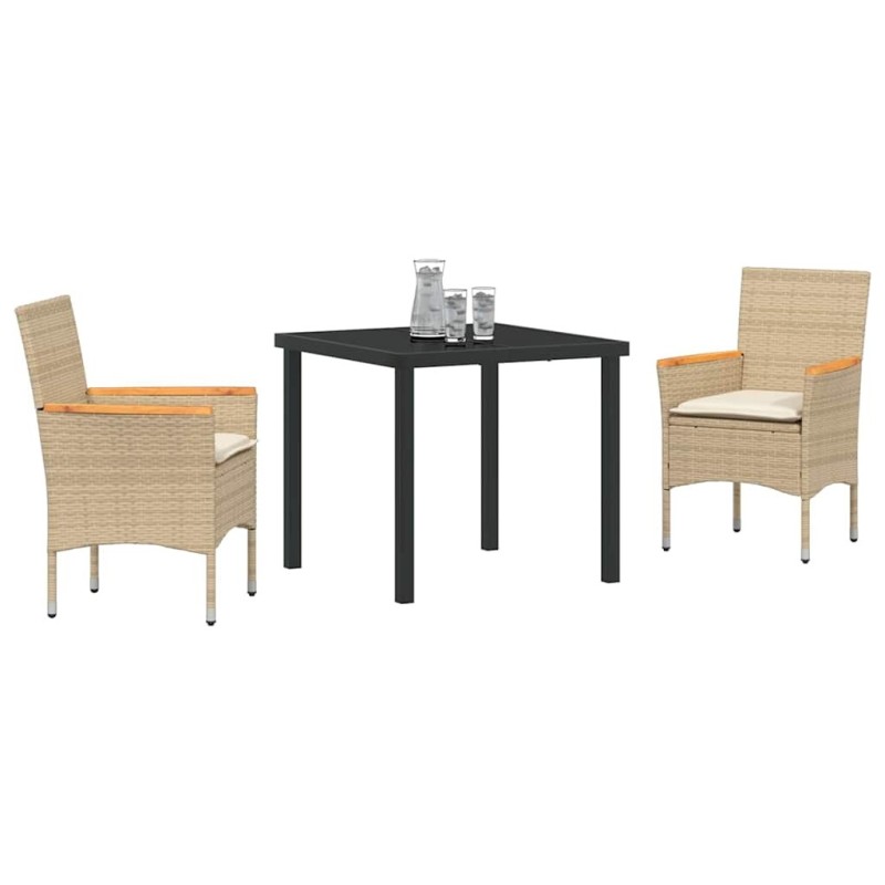 Ensemble de jardin 3 pièces avec coussins, polyrotin beige. 