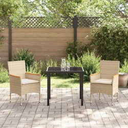 Ensemble de jardin 3 pièces avec coussins, polyrotin beige. 