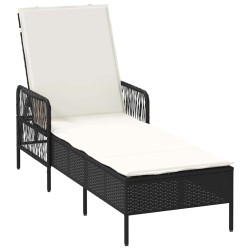 Set de chaises longues 3 pièces Noir et crème Ratan PE, métal 
