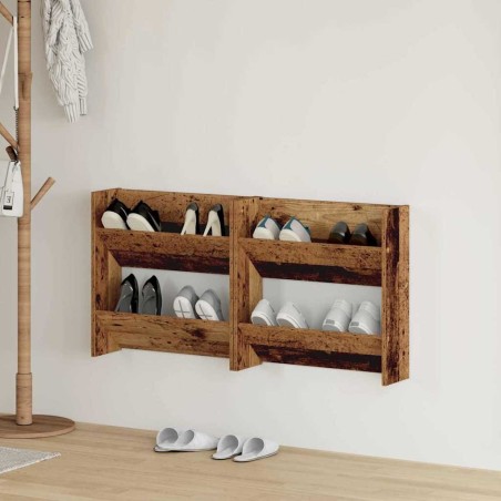 Cabinets à chaussures muraux 2 pcs Vieux bois 60 x 18 x 60 cm 