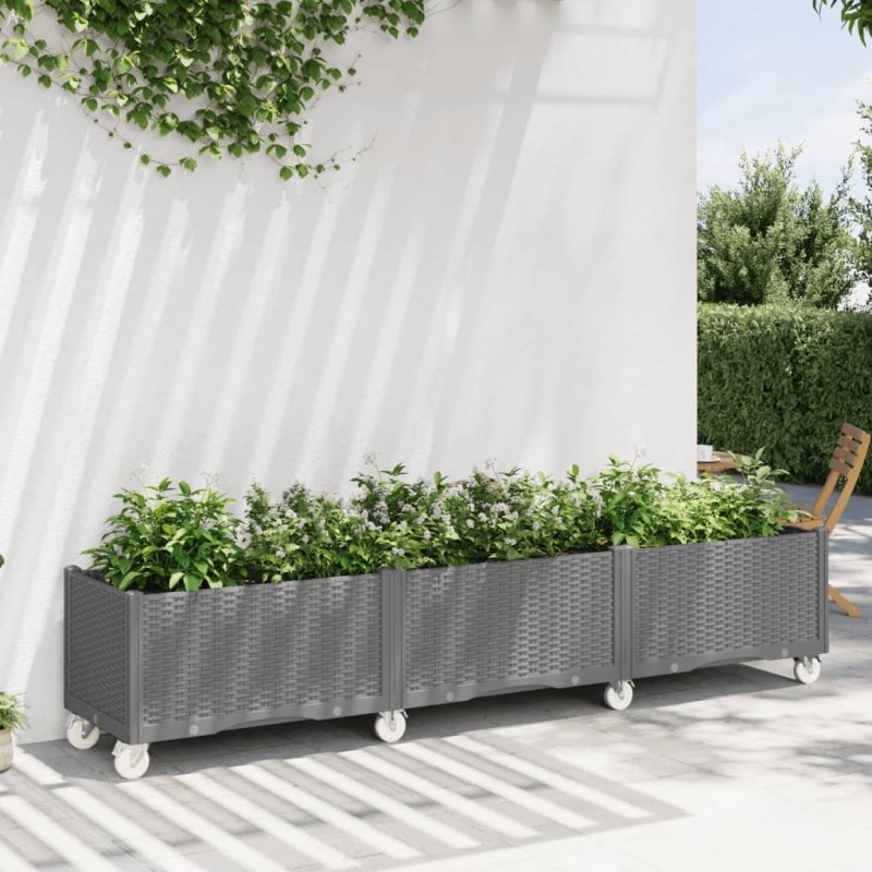 Jardinière à roulettes gris clair 240x50x54 cm PP 