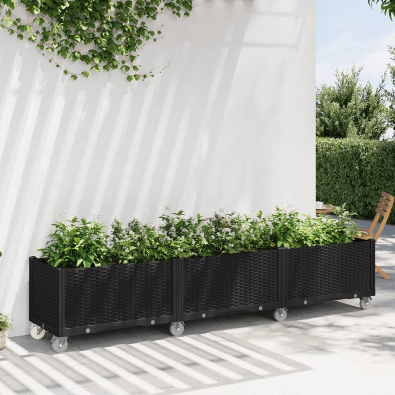 Jardinière à roulettes noir 240x50x54 cm PP 