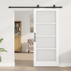 Porte coulissante avec quincaillerie 'ORKDAL'Bois solide blanc et verre 