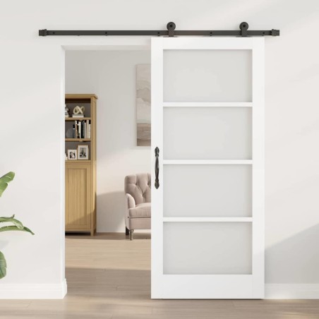 Porte coulissante avec quincaillerie 'ORKDAL'Bois solide blanc et verre 