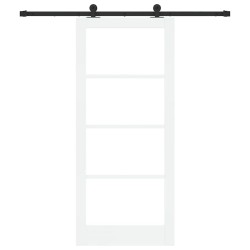 Porte coulissante avec quincaillerie 'ORKDAL'Bois solide blanc et verre 