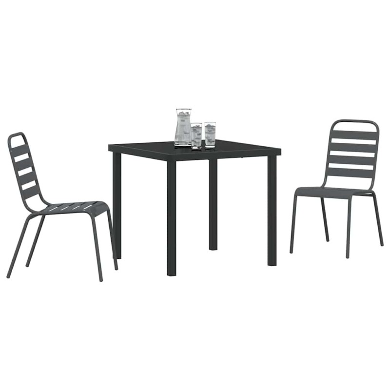 Ensemble de salle à manger de jardin , 3 pièces, en acier gris foncé. 