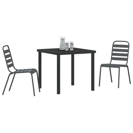 Ensemble de salle à manger de jardin , 3 pièces, en acier gris foncé. 