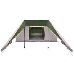 Tente familiale avec auvent étendu, verte et imperméable pour 12 personnes. 