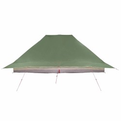 Tente familiale avec auvent étendu, verte et imperméable pour 12 personnes. 