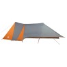 Tente familiale avec un grand auvent, grise et orange, pour 12 personnes, imperméable. 
